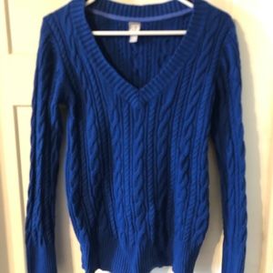 Blue cable knit sweater